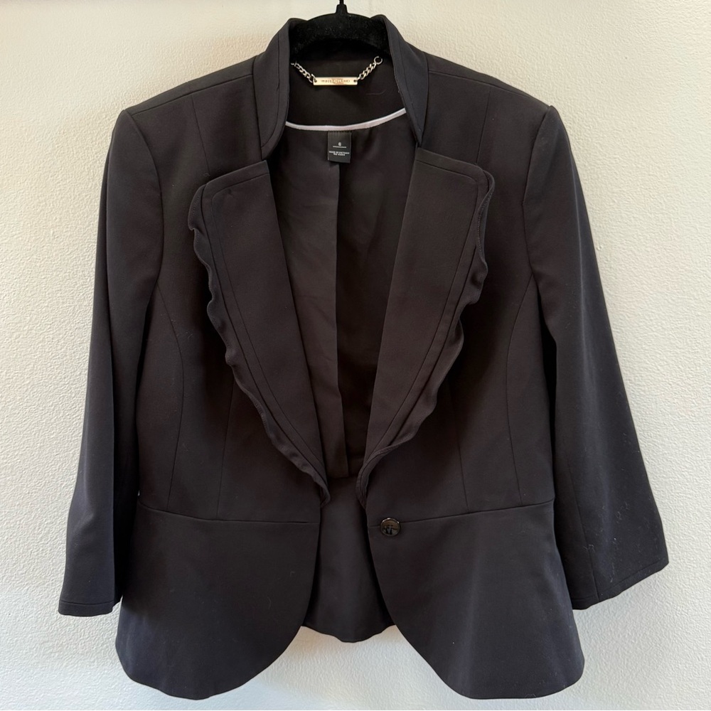 Women's Black Ruffled Collar Blazer